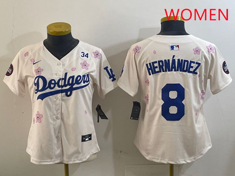 Women Los Angeles Dodgers #8 Hernandez Cream Sakura Edition 2025 Nike MLB Jersey style 4